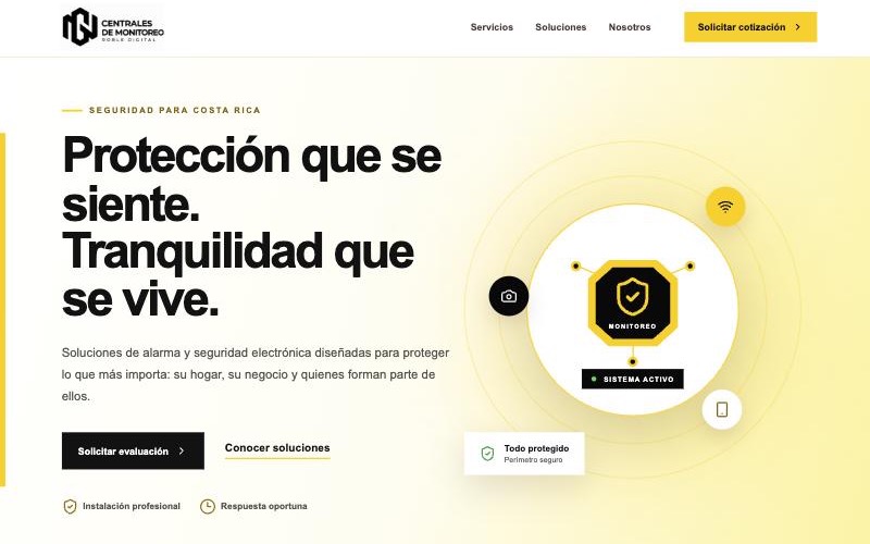 Página de inicio del sitio web de Centrales de Monitoreo